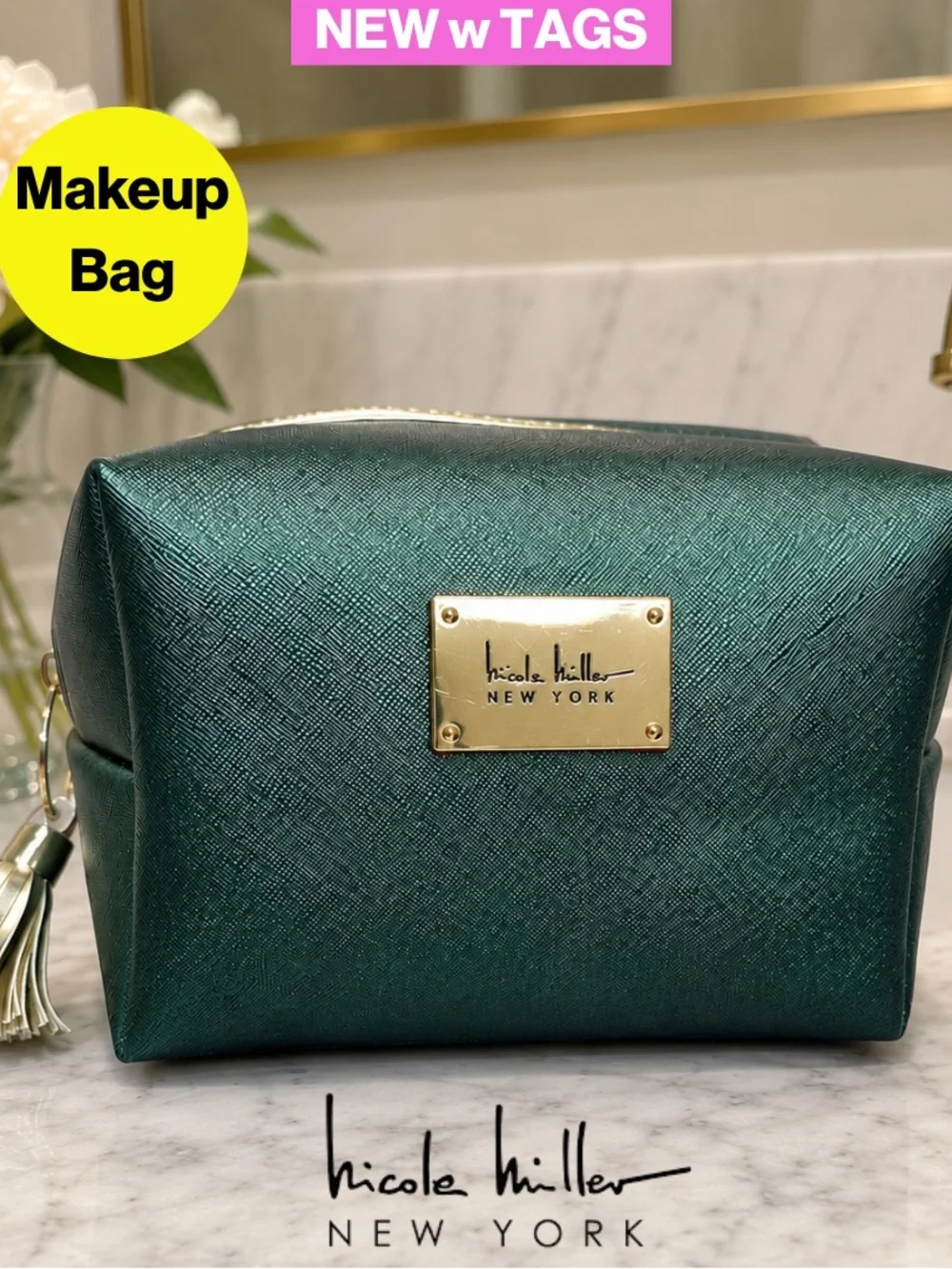 NEW wTAGS 🏷️ NICOLE MILLER Cosmetic Pouch, Attached Vanity Miller, Gold Hardware